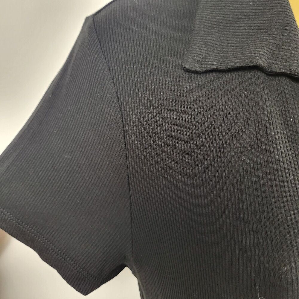 Ambiance Black Mini Dress Med to Large* Ribbed Collared Pullover Stretch Bodycon - Picture 9 of 11